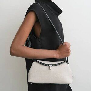 NWT TOTEME T-Lock Clutch Crossbody Bag Canvas Leather Beige Black